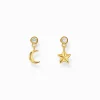 Fashion Ohrstecker mit Mond- und Stern-Anhänger und weißen Steinen vergoldet Damen Ohrstecker|18K Vergoldung - 925 Silber