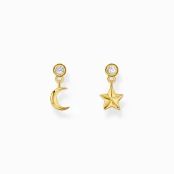 Fashion Ohrstecker mit Mond- und Stern-Anhänger und weißen Steinen vergoldet Damen Ohrstecker|18K Vergoldung - 925 Silber