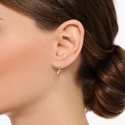 Fashion Ohrstecker mit Mond- und Stern-Anhänger und weißen Steinen vergoldet Damen Ohrstecker|18K Vergoldung - 925 Silber