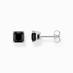 Cheap Ohrstecker mit schwarzem Stein Silber Damen Ohrstecker
