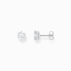 Hot Ohrstecker mit weißem Stein im Brillantschliff Silber Damen Ohrstecker