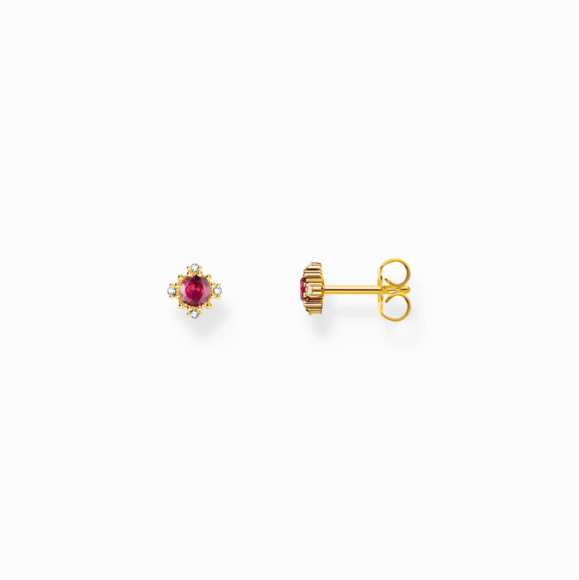 Fashion Ohrstecker Vintage mit rotem Stein vergoldet Damen Ohrstecker|18K Vergoldung - 925 Silber