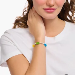 Online Perlenarmband mit 5 bunten Goldbären Silber Damen Armbänder|925 Silber