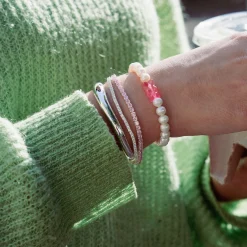 Discount Perlenarmband mit pinkem Goldbären Silber Damen Armbänder|Armbänder