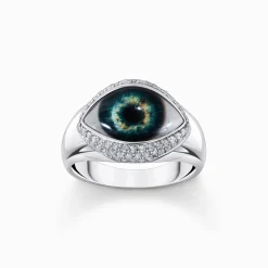 Store Ring allessehendes Auge mit weißen Steinen Silber Damen Ringe|925 Silber