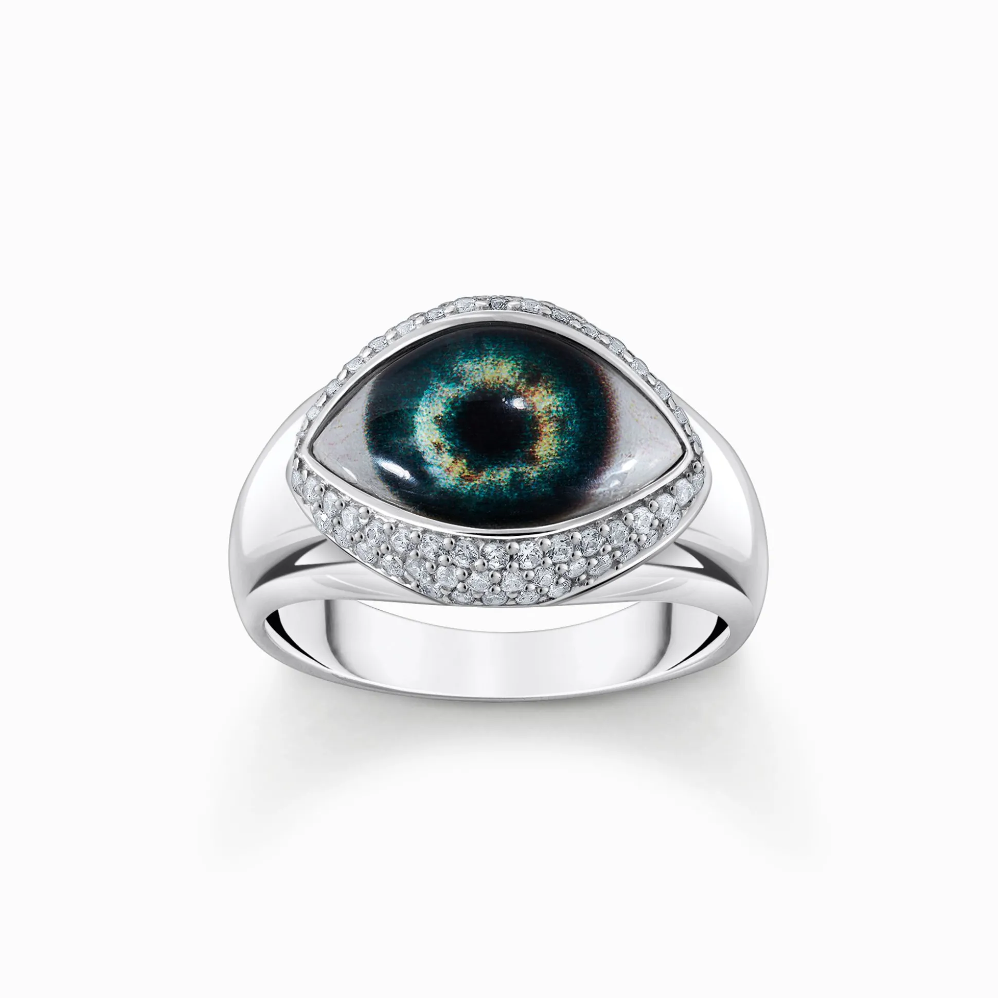 Store Ring allessehendes Auge mit weißen Steinen Silber Damen Ringe|925 Silber