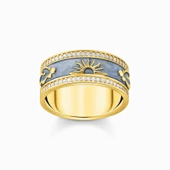 Flash Sale Ring blau mit kosmischen Symbolen vergoldet Damen Ringe|18K Vergoldung - 925 Silber