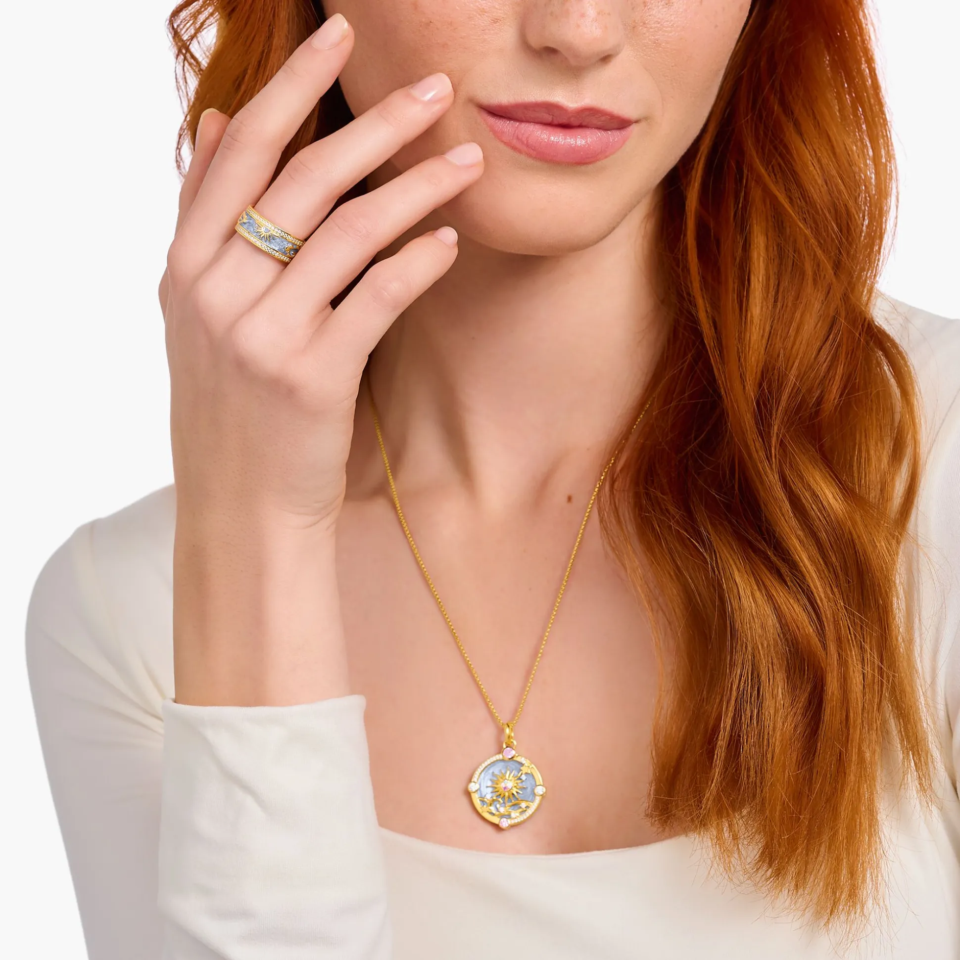Flash Sale Ring blau mit kosmischen Symbolen vergoldet Damen Ringe|18K Vergoldung - 925 Silber