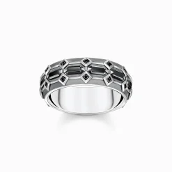 Flash Sale Ring breit Krokodilpanzer mit schwarzen Steinen Silber geschwärzt Damen Ringe|Ringe