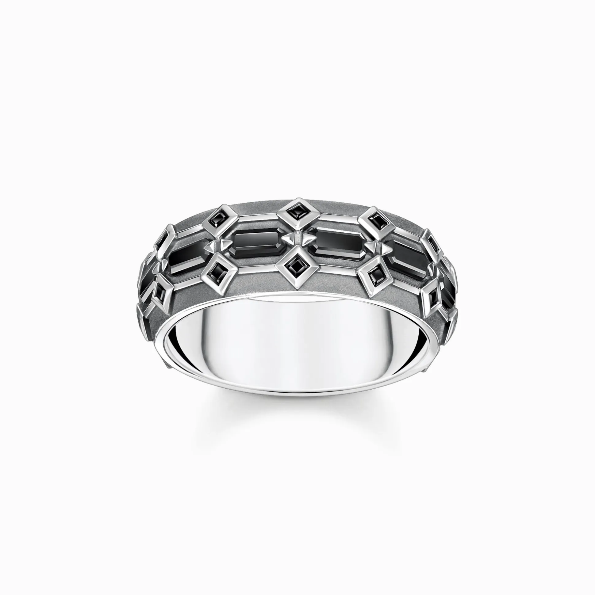 Flash Sale Ring breit Krokodilpanzer mit schwarzen Steinen Silber geschwärzt Damen Ringe|Ringe