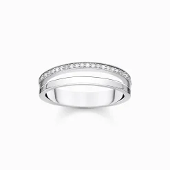Online Ring doppelreihig weiße Steine silber Damen Ringe