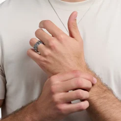 Fashion Ring geschwärzt Glieder mit schwarzen Steinen Damen Ringe|Ringe