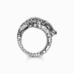 Fashion Ring Krokodil mit schwarzen und grünen Steinen Silber geschwärzt Damen Ringe|Ringe