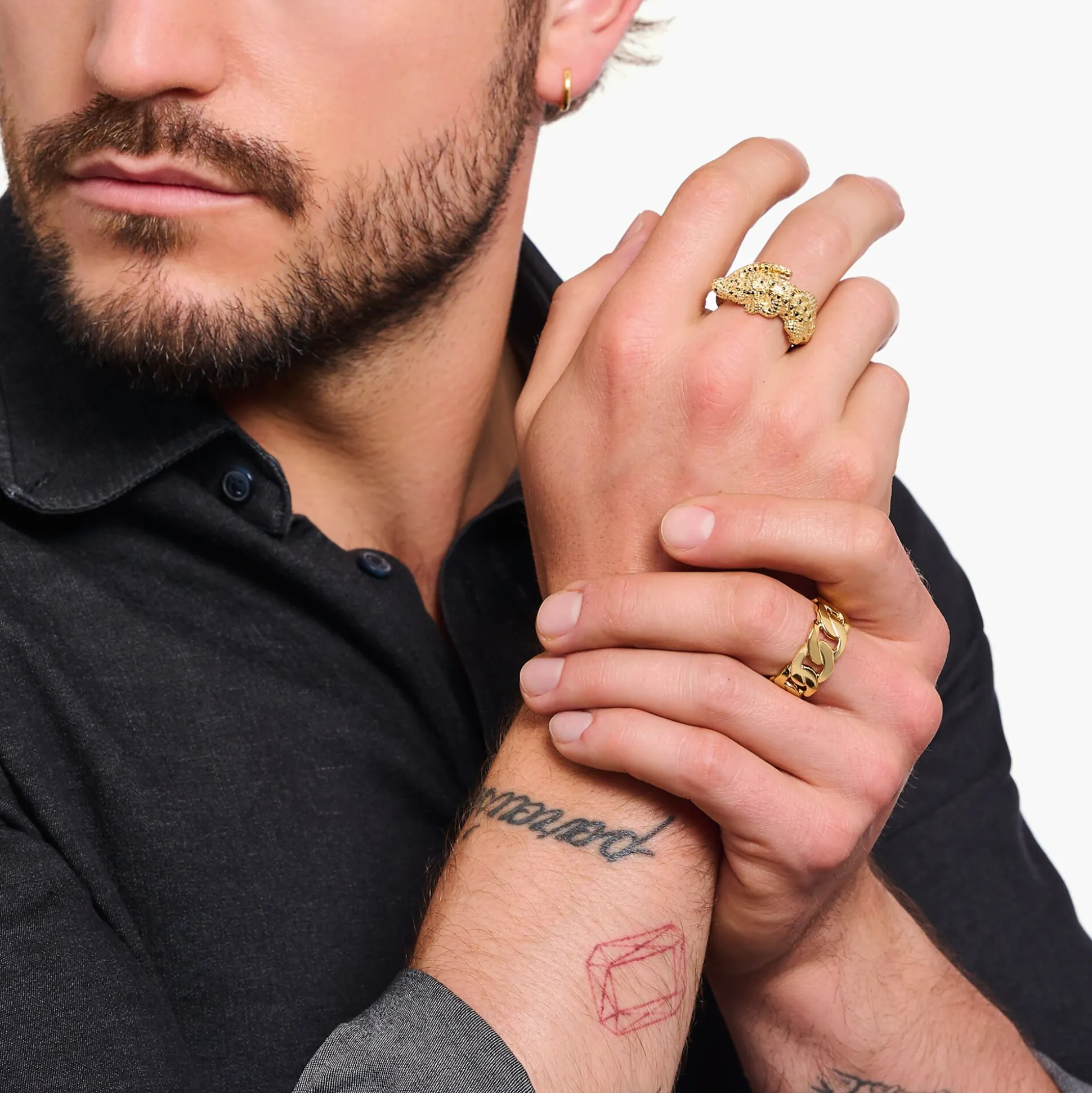 Outlet Ring Krokodil mit schwarzen und grünen Steinen vergoldet Damen Ringe|18K Vergoldung - 925 Silber