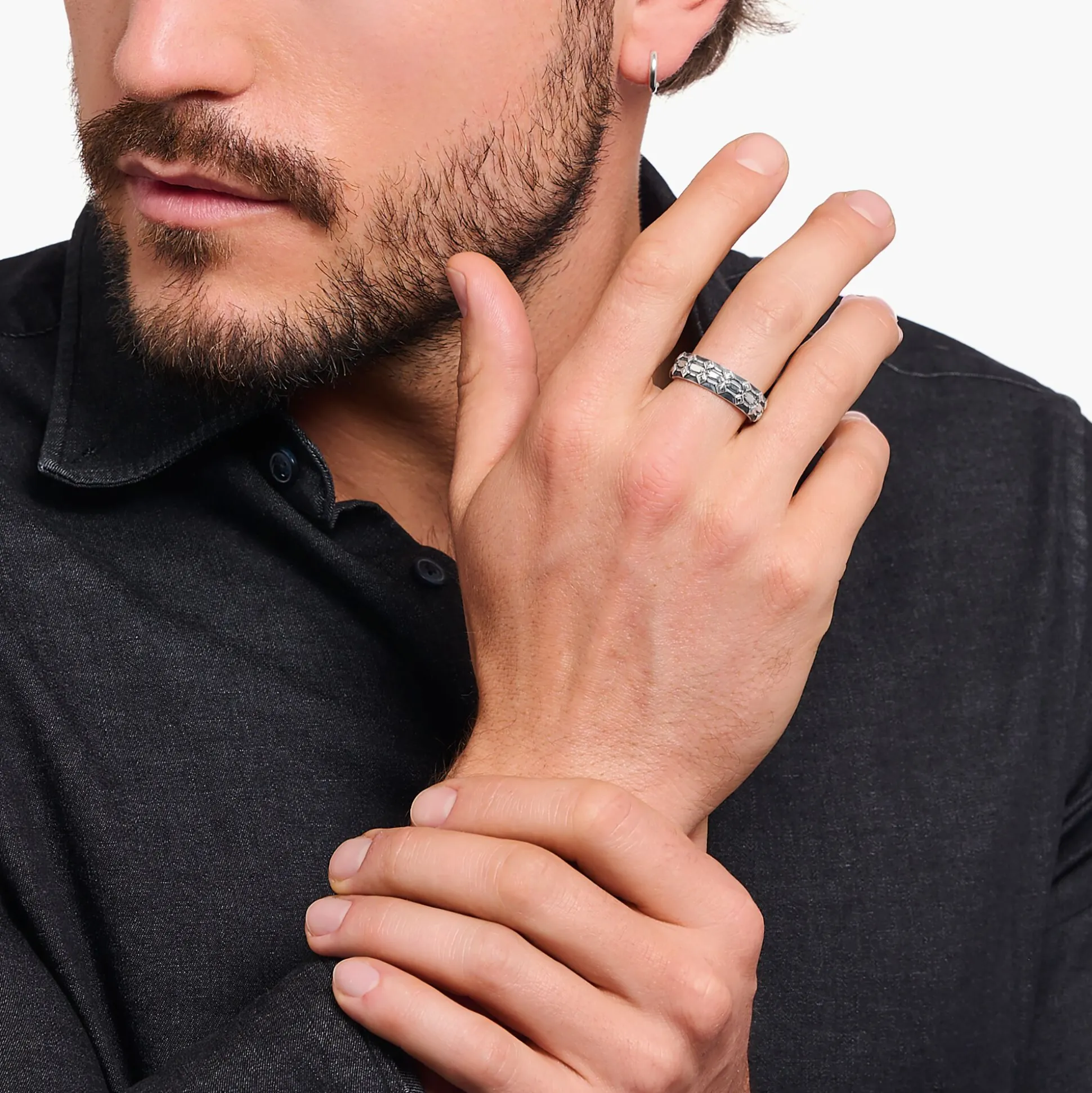 Clearance Ring Krokodilpanzer breit Silber geschwärzt Damen Ringe|Ringe