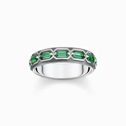 Fashion Ring Krokodilpanzer mit grünen Steinen Silber geschwärzt Damen Ringe|Ringe