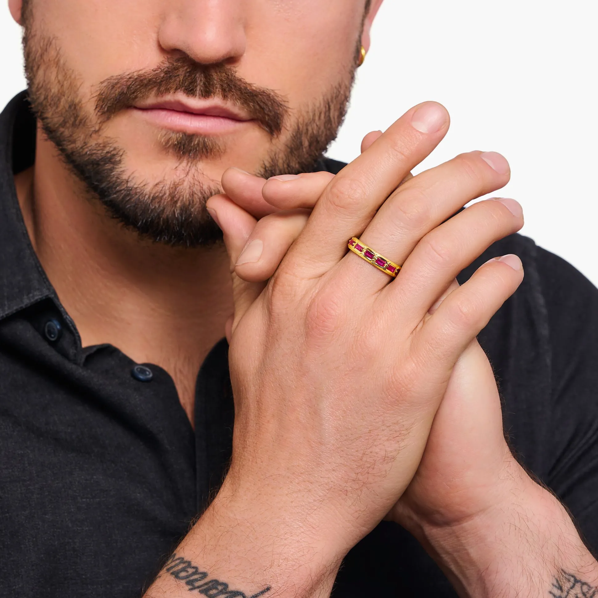 Best Ring Krokodilpanzer mit roten Steinen vergoldet Damen Ringe|18K Vergoldung - 925 Silber