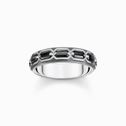 Online Ring Krokodilpanzer mit schwarzen Steinen Silber geschwärzt Damen Ringe|Ringe