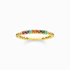 Clearance Ring Kugeln farbige Steine gold Damen Ringe|18K Vergoldung - 925 Silber
