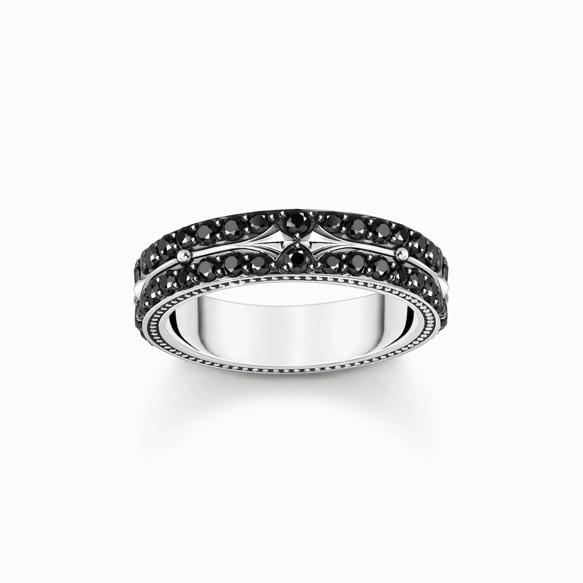 Sale Ring mit grafischem Design und schwarzen Steinen Silber geschwärzt Damen Ringe|925 Silber