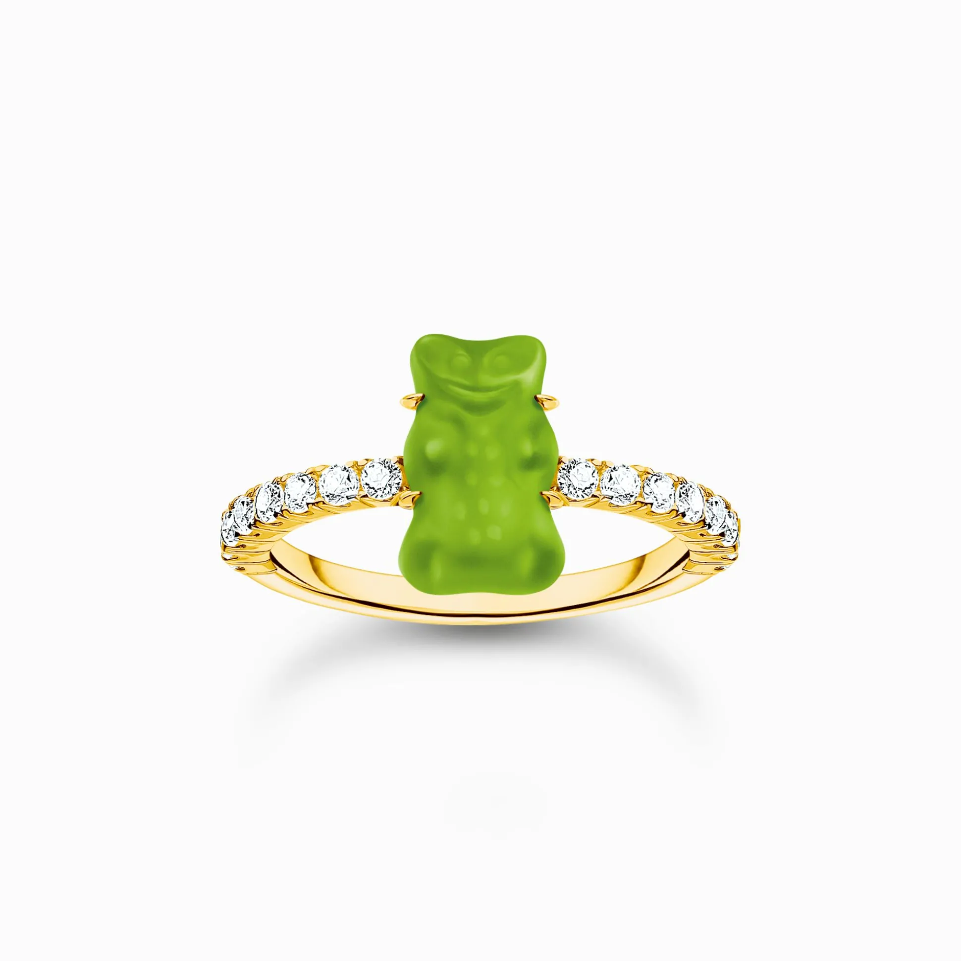 Shop Ring mit grünem Mini-Goldbären und Steinen vergoldet Damen Ringe|18K Vergoldung - 925 Silber