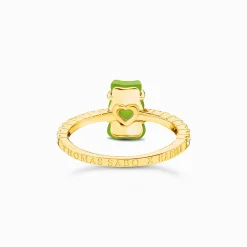 Shop Ring mit grünem Mini-Goldbären und Steinen vergoldet Damen Ringe|18K Vergoldung - 925 Silber