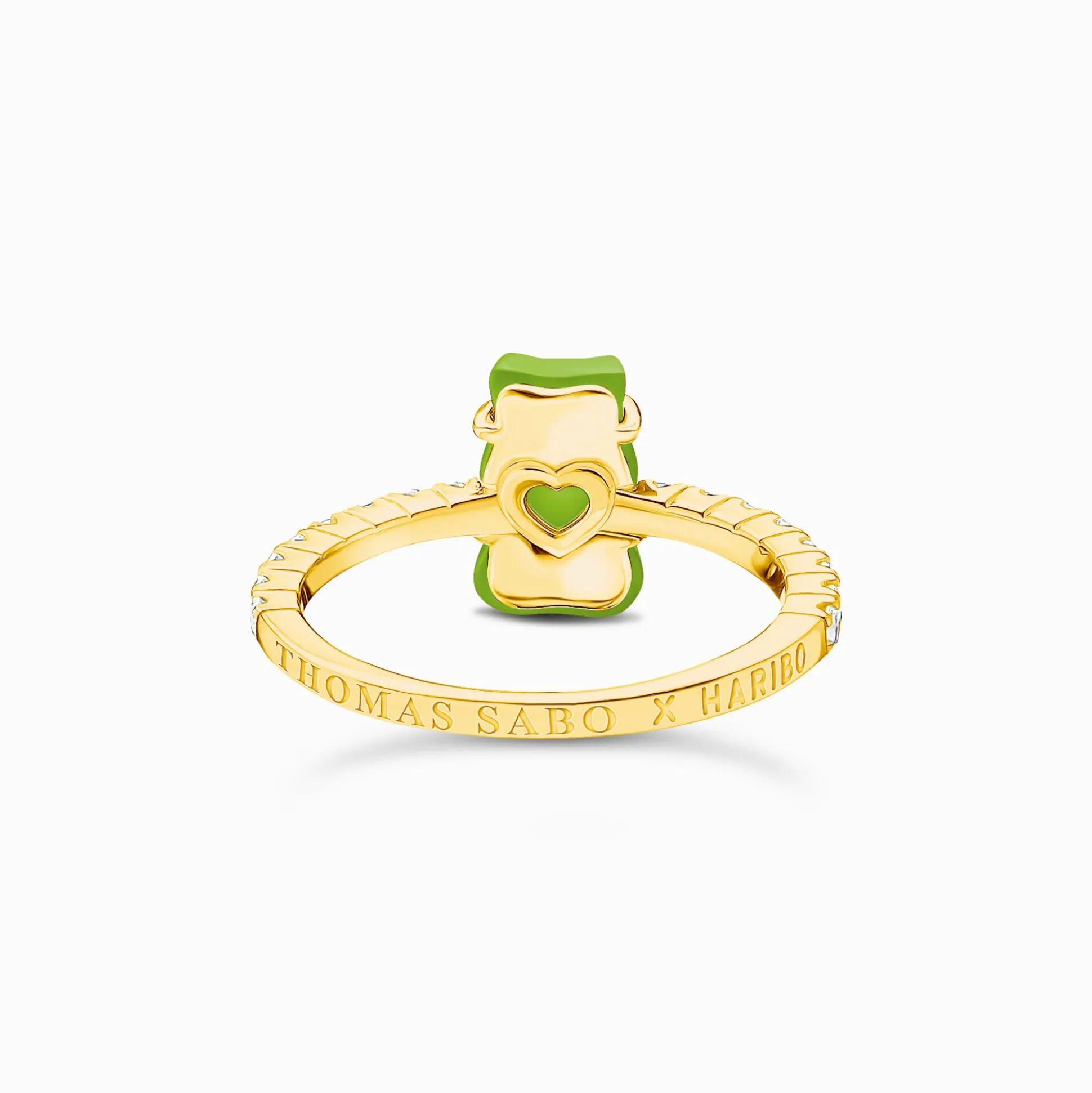 Shop Ring mit grünem Mini-Goldbären und Steinen vergoldet Damen Ringe|18K Vergoldung - 925 Silber