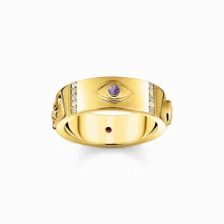 Hot Ring mit kosmischen Symbolen und bunten Steinen vergoldet Damen Ringe|18K Vergoldung - 925 Silber