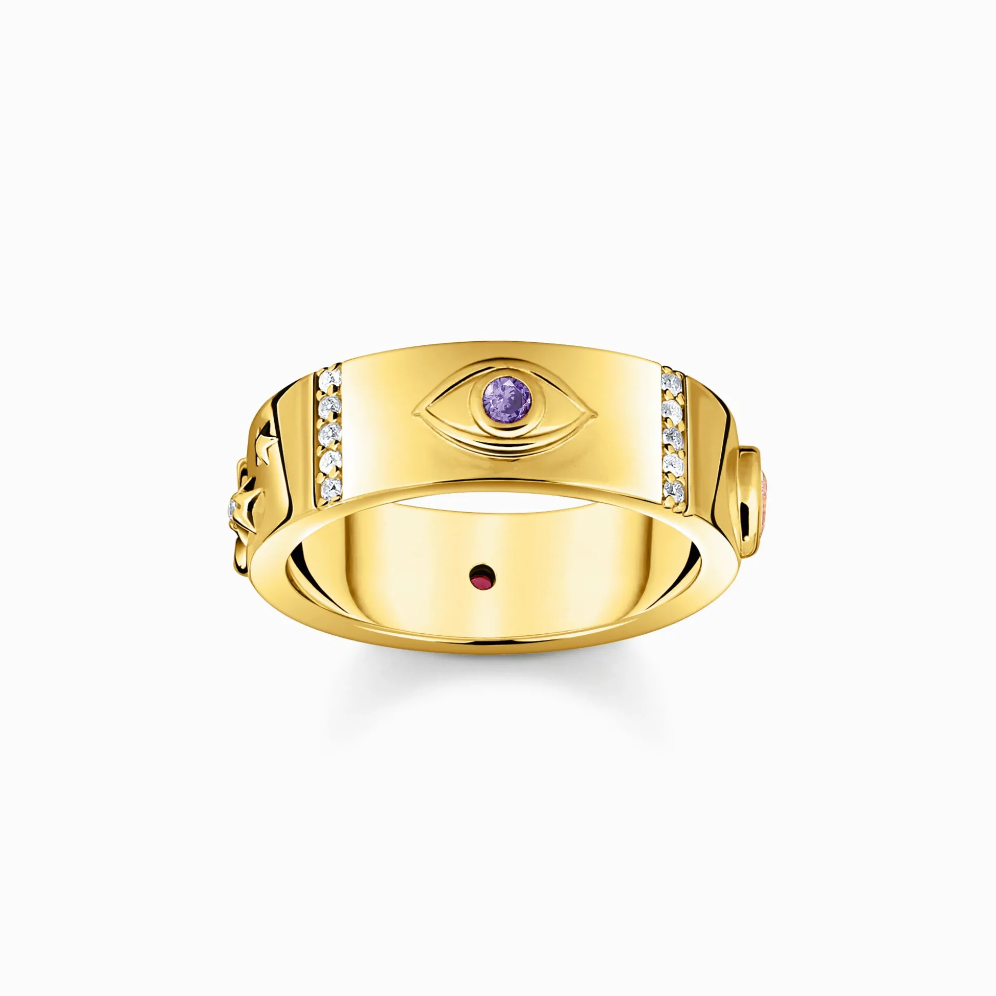 Hot Ring mit kosmischen Symbolen und bunten Steinen vergoldet Damen Ringe|18K Vergoldung - 925 Silber