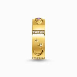 Hot Ring mit kosmischen Symbolen und bunten Steinen vergoldet Damen Ringe|18K Vergoldung - 925 Silber