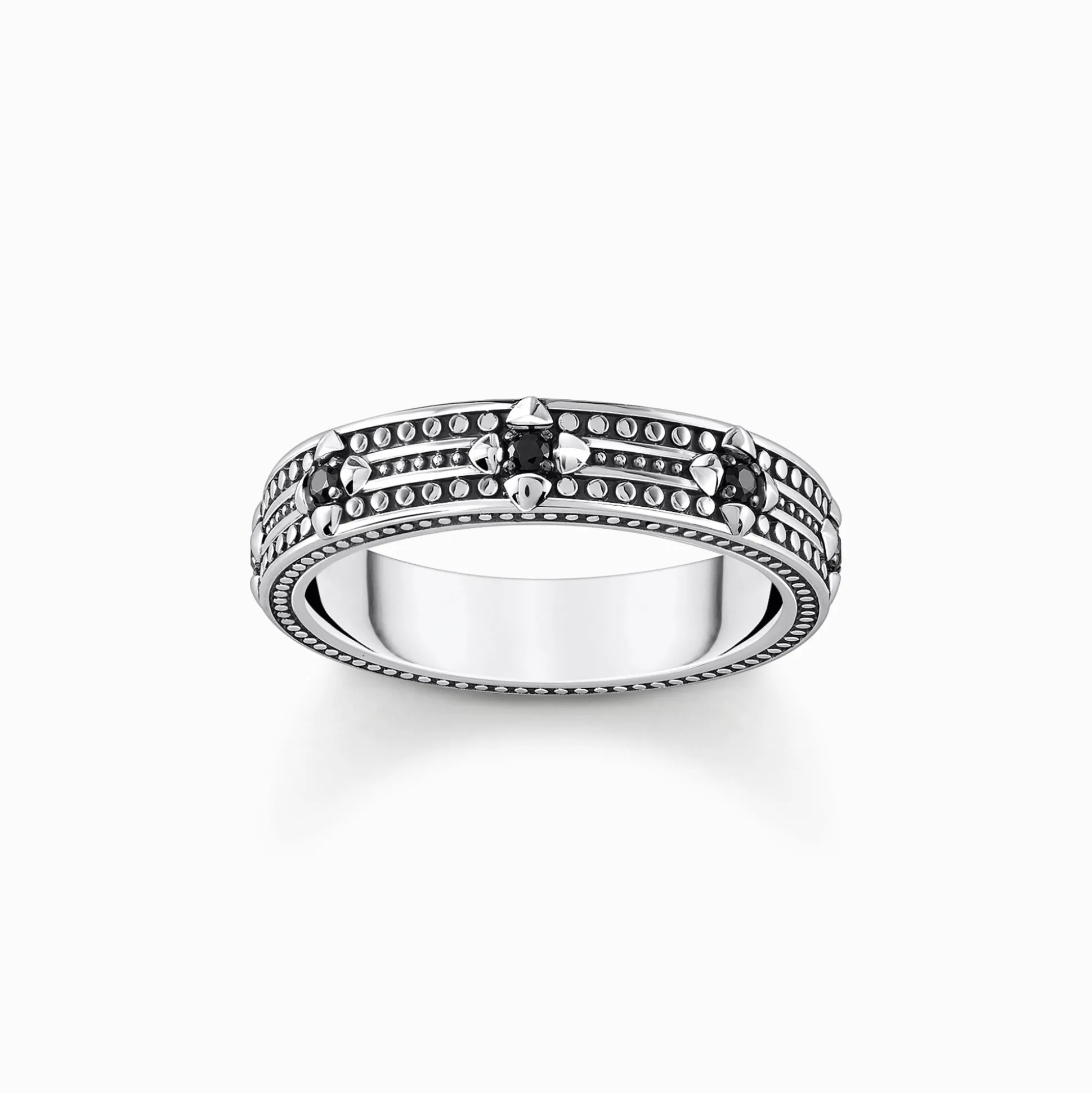 Best Ring mit Muster und schwarzen Steinen Silber geschwärzt Damen Ringe|925 Silber