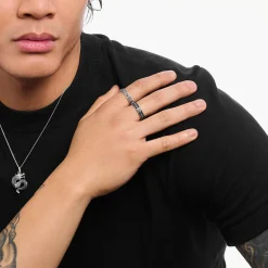 Best Ring mit Muster und schwarzen Steinen Silber geschwärzt Damen Ringe|925 Silber