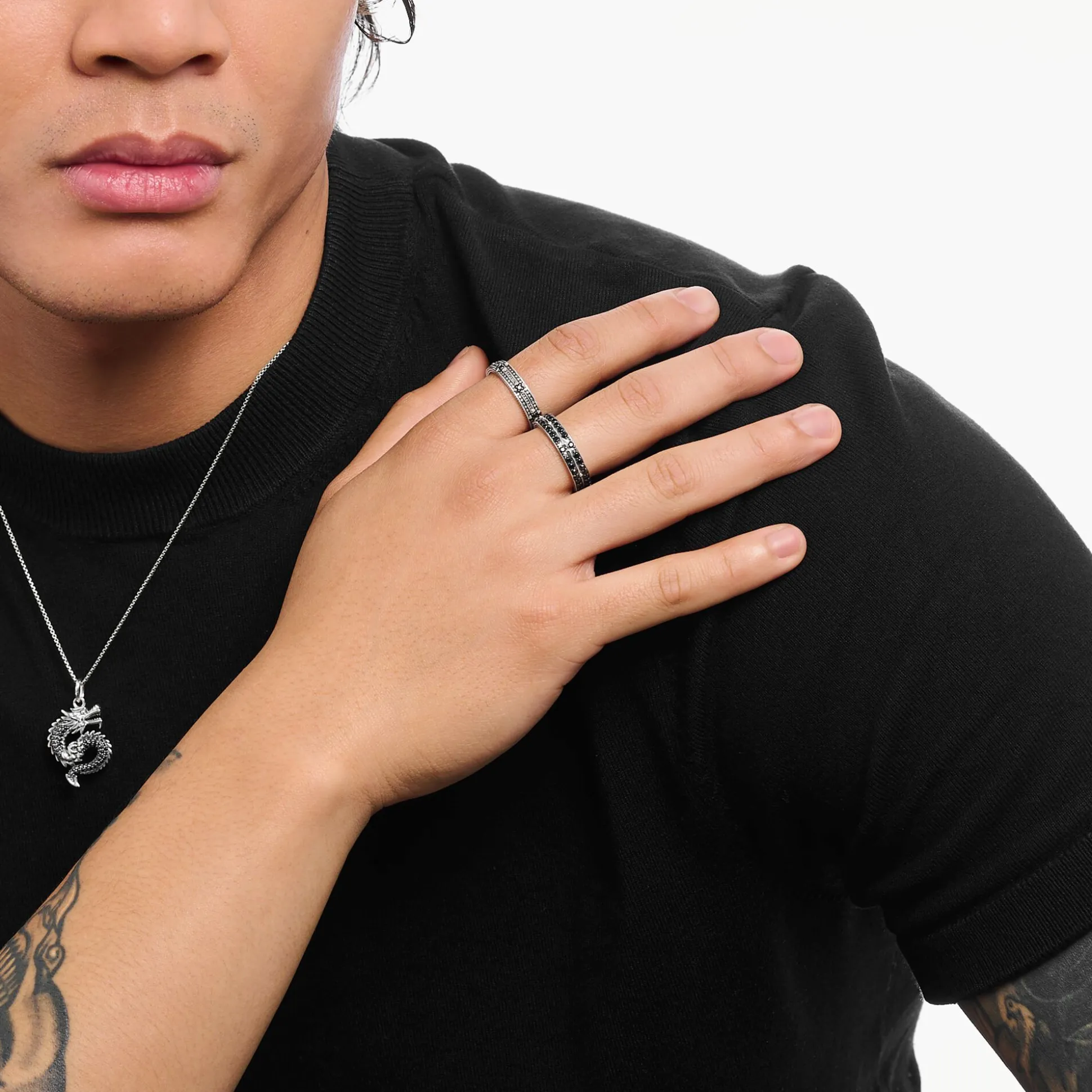 Best Ring mit Muster und schwarzen Steinen Silber geschwärzt Damen Ringe|925 Silber