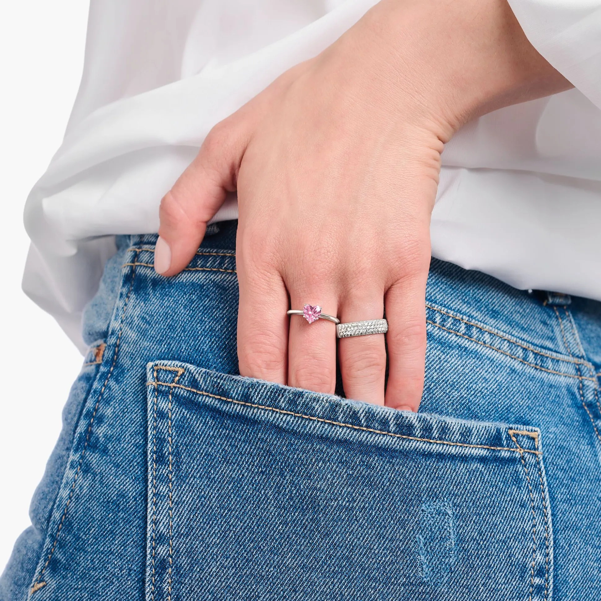 Best Sale Ring mit pinkfarbenem Stein in Herzform Silber Damen Ringe