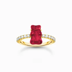 Best Sale Ring mit rotem Mini-Goldbären und Steinen vergoldet Damen Ringe|18K Vergoldung - 925 Silber