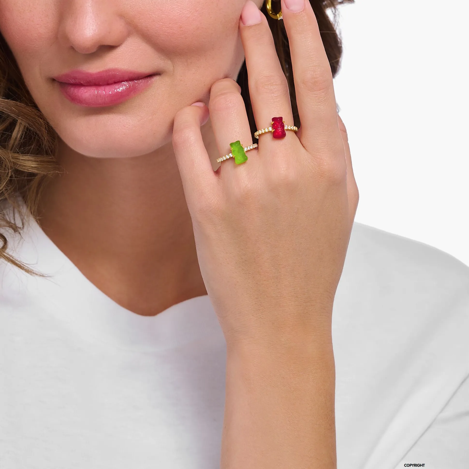 Best Sale Ring mit rotem Mini-Goldbären und Steinen vergoldet Damen Ringe|18K Vergoldung - 925 Silber