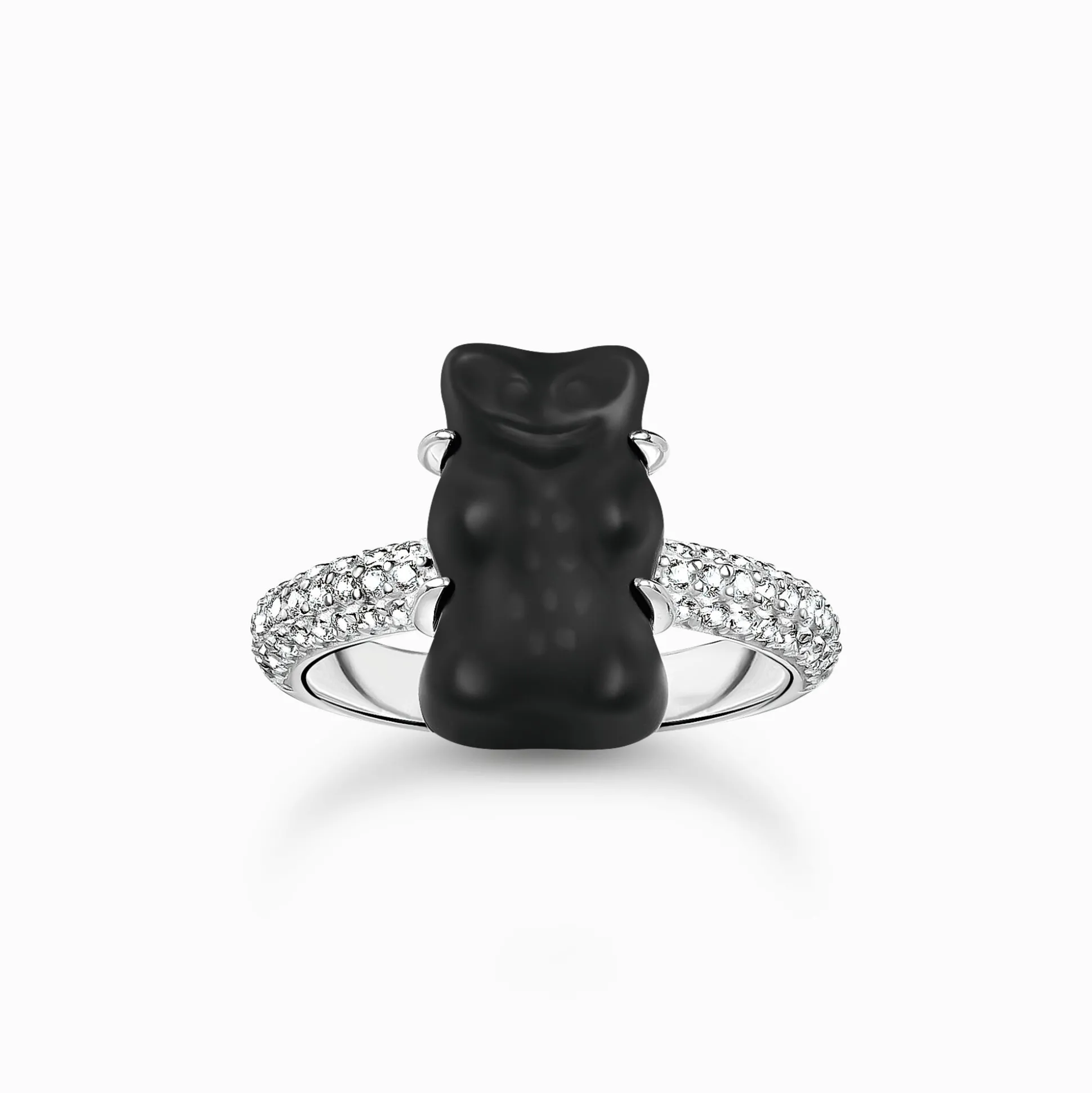 Fashion Ring mit schwarzem Goldbären und Steinen Silber Damen Ringe|Ringe
