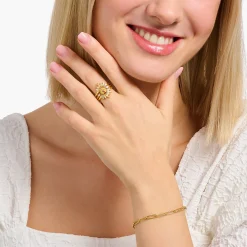 Outlet Ring mit Sonnenstrahlen und bunten Steinen vergoldet Damen Ringe|18K Vergoldung - 925 Silber