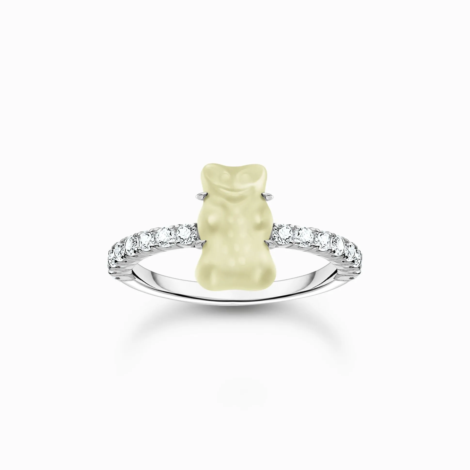 Shop Ring mit weißem Mini-Goldbären und Steinen Silber Damen Ringe|925 Silber