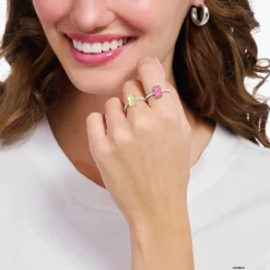 Shop Ring mit weißem Mini-Goldbären und Steinen Silber Damen Ringe|925 Silber