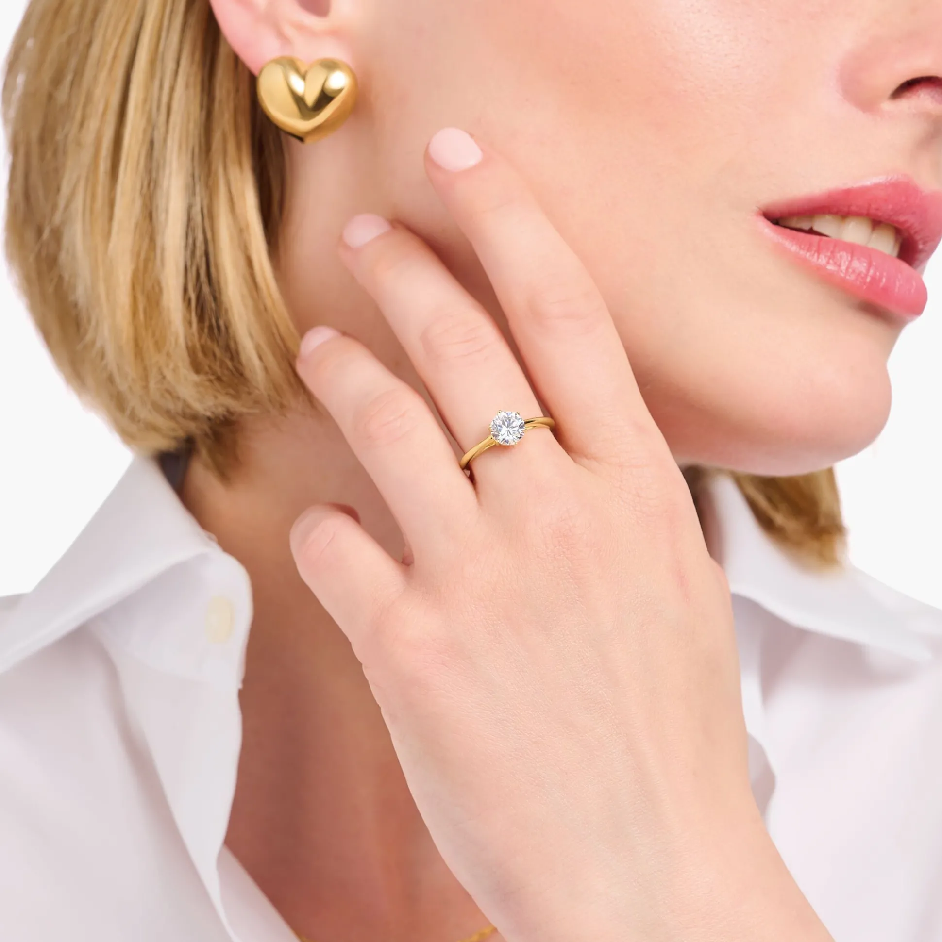 Shop Ring mit weißem Stein im Brillantschliff vergoldet Damen Ringe|18K Vergoldung - 925 Silber
