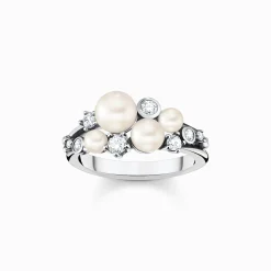 Cheap Ring Perlen mit weißen Steinen silber Damen Ringe