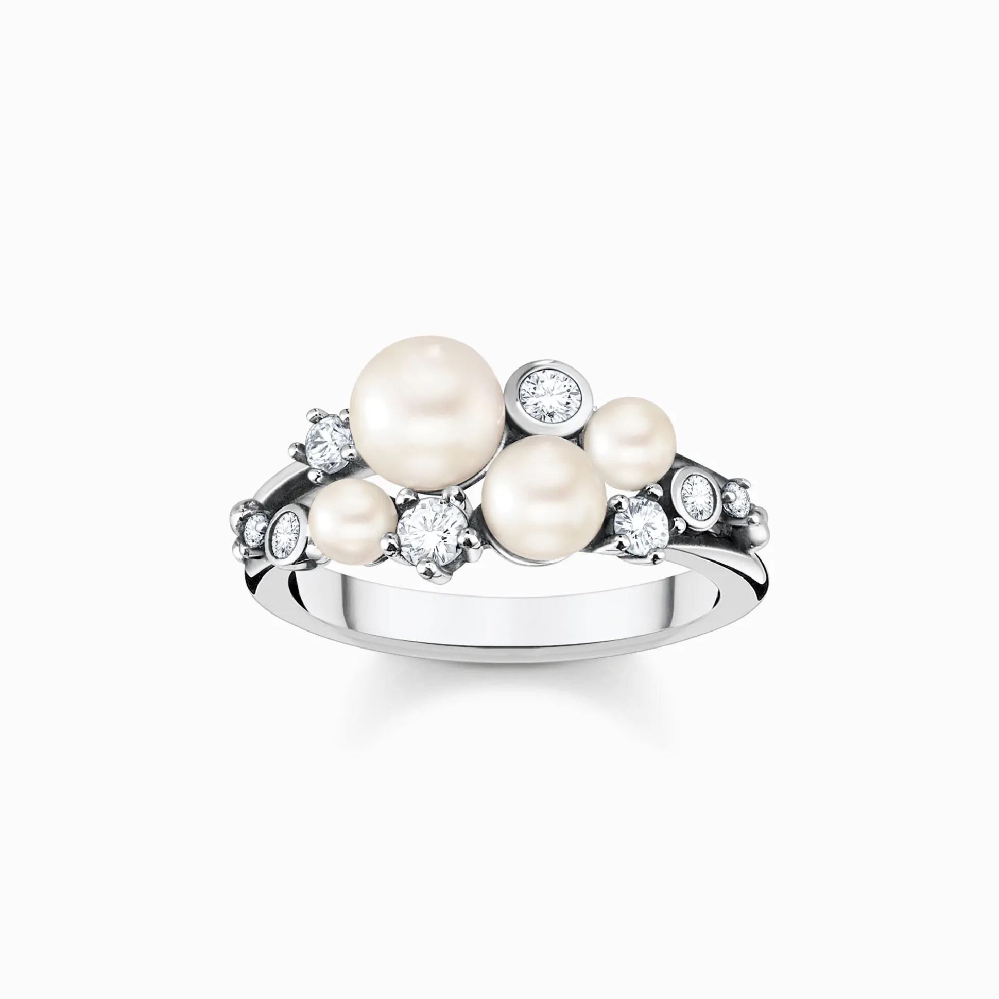 Cheap Ring Perlen mit weißen Steinen silber Damen Ringe