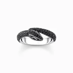 Flash Sale Ring Schlange mit schwarzen Steinen Silber geschwärzt Damen Ringe|925 Silber