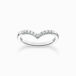 Discount Ring V-Form mit weißen Steinen silber Damen Ringe