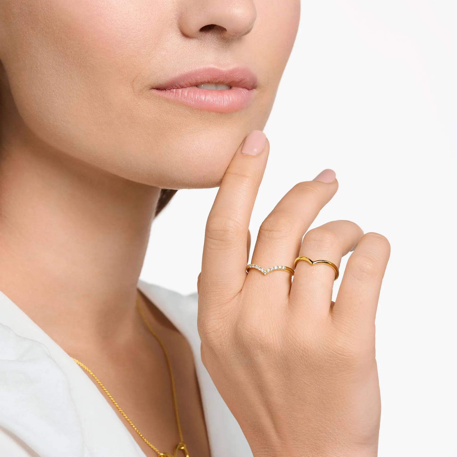 Online Ring V-Form mit weißen Steinen gold Damen Ringe|18K Vergoldung - 925 Silber