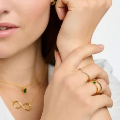 Online Ring V-Form mit weißen Steinen gold Damen Ringe|18K Vergoldung - 925 Silber