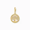 New Runder Charm-Anhänger mit Lebensbaum-Motiv vergoldet Damen Charms|Charms