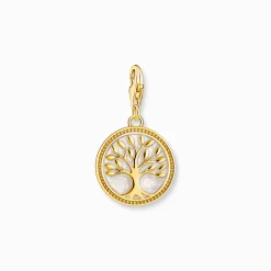 New Runder Charm-Anhänger mit Lebensbaum-Motiv vergoldet Damen Charms|Charms