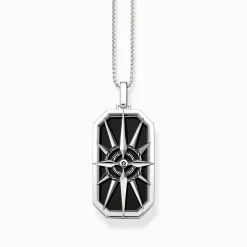 Shop Set Kette Kompass schwarz und silber geschwärzt Herren Halsketten|925 Silber
